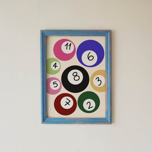 Retro Pool Ball Numbers Print
