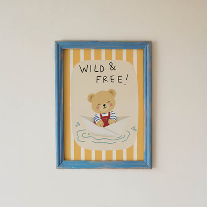 Wild & Free Bear Paper Boat Nursery Print