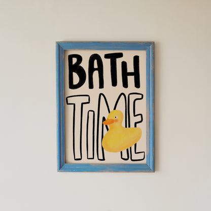 Bath Time Wall Art Cute Rubber Duck Bathroom Quote Print
