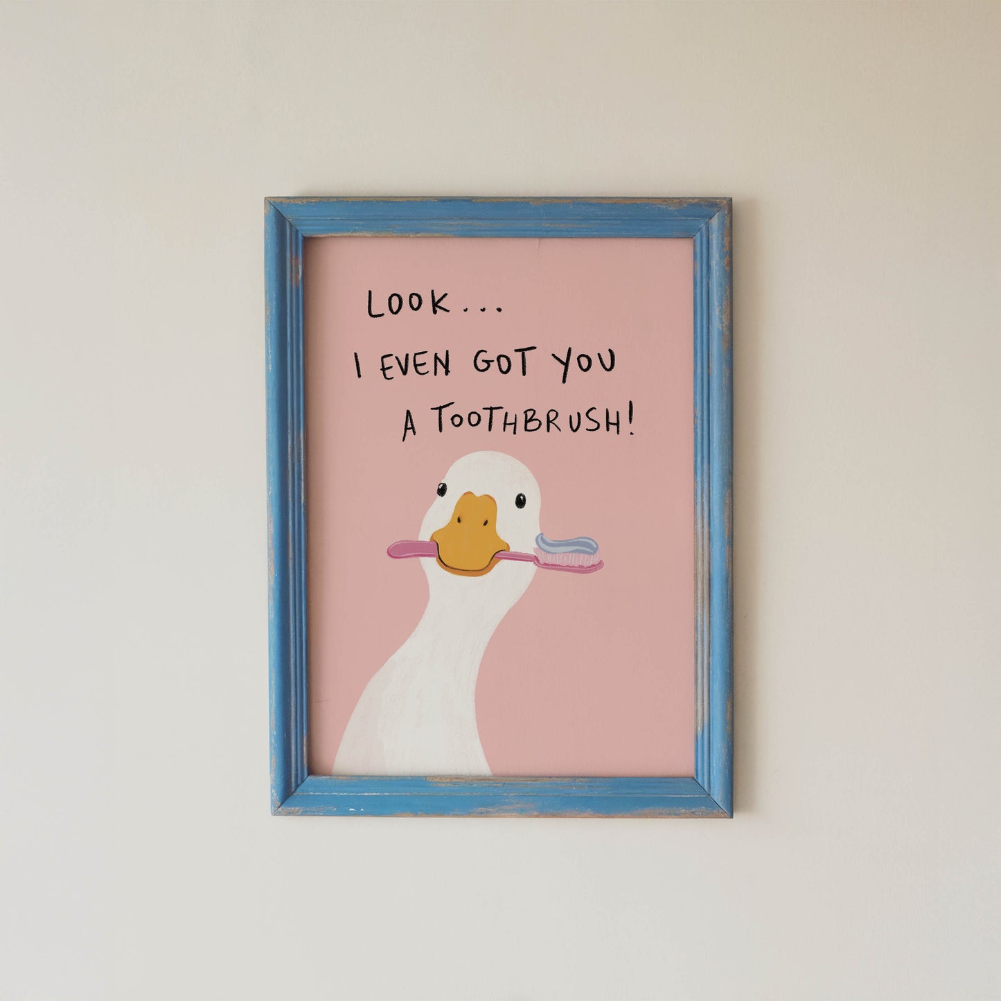 Funny Duck Toothbrush Bathroom Print