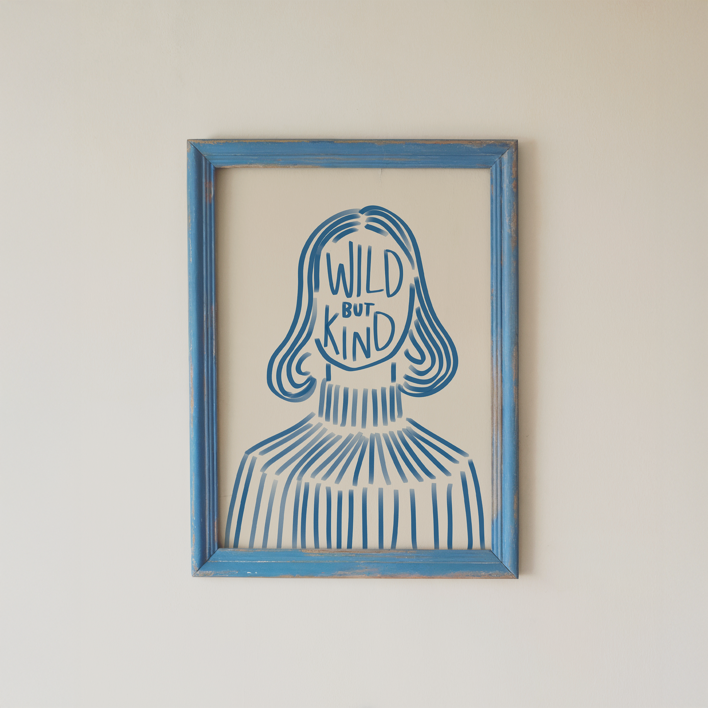Wild But Kind Poster Blue Line Art Portrait
