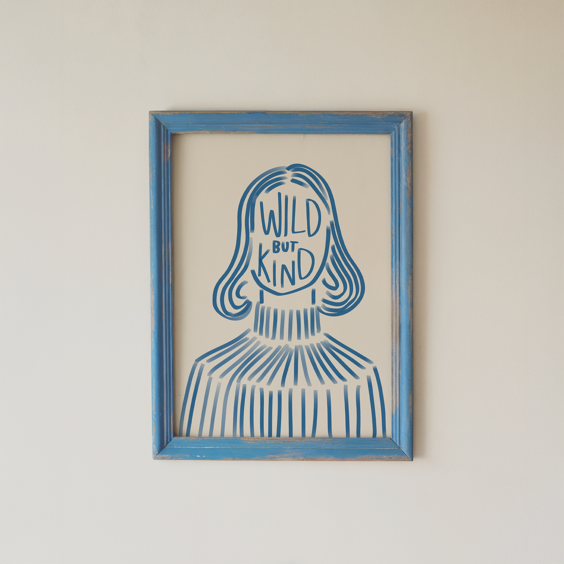 Wild But Kind Poster Blue Line Art Portrait