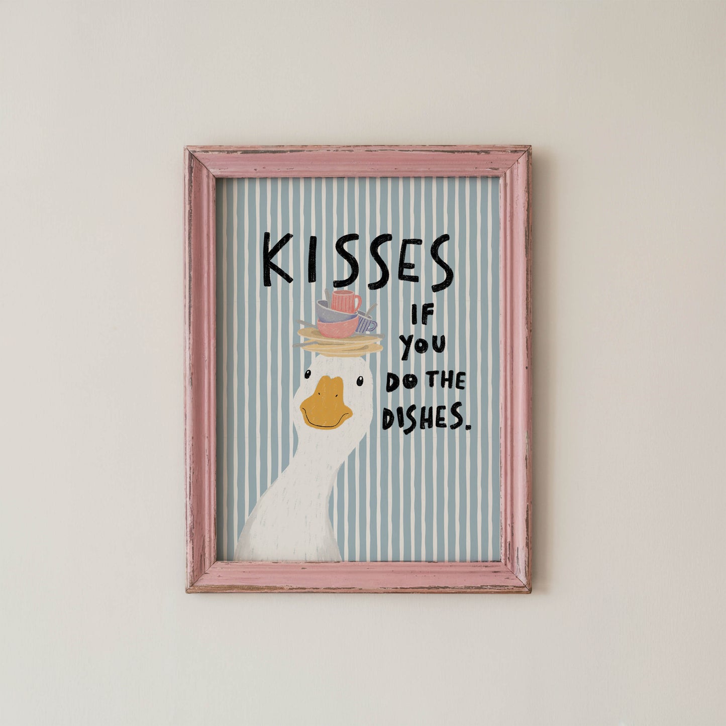 Kisses If You Do the Dishes Goose Kitchen Print