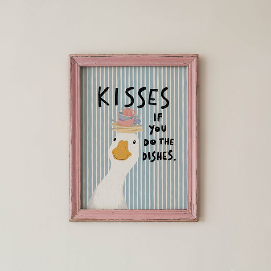 Kisses If You Do the Dishes Goose Kitchen Print