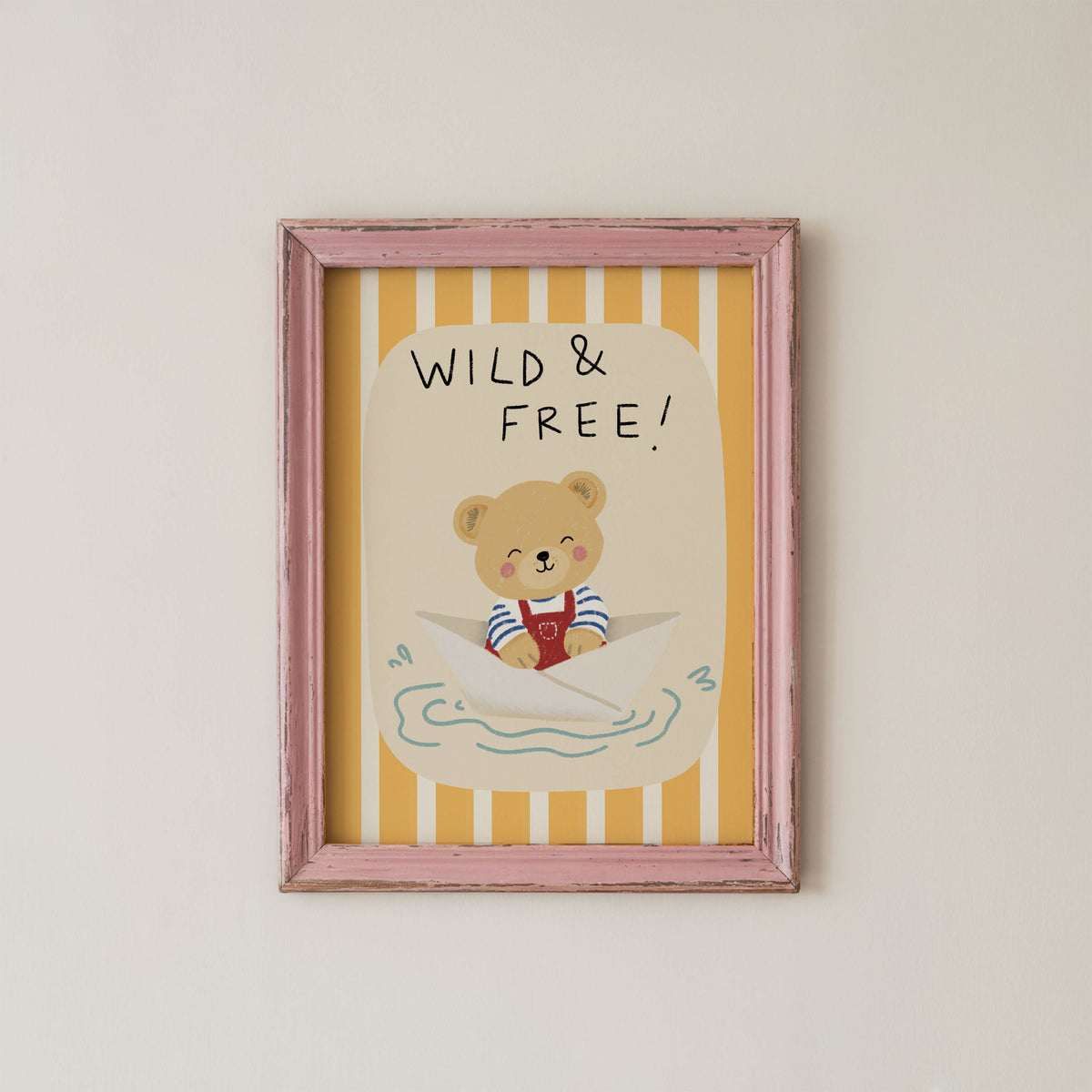Wild & Free Bear Paper Boat Nursery Print