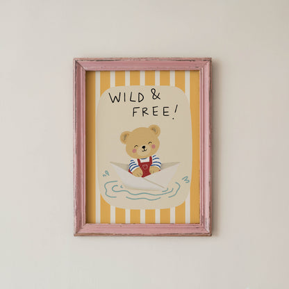 Wild & Free Bear Paper Boat Nursery Print