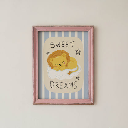 Sweet Dreams Sleeping Lion Nursery Print