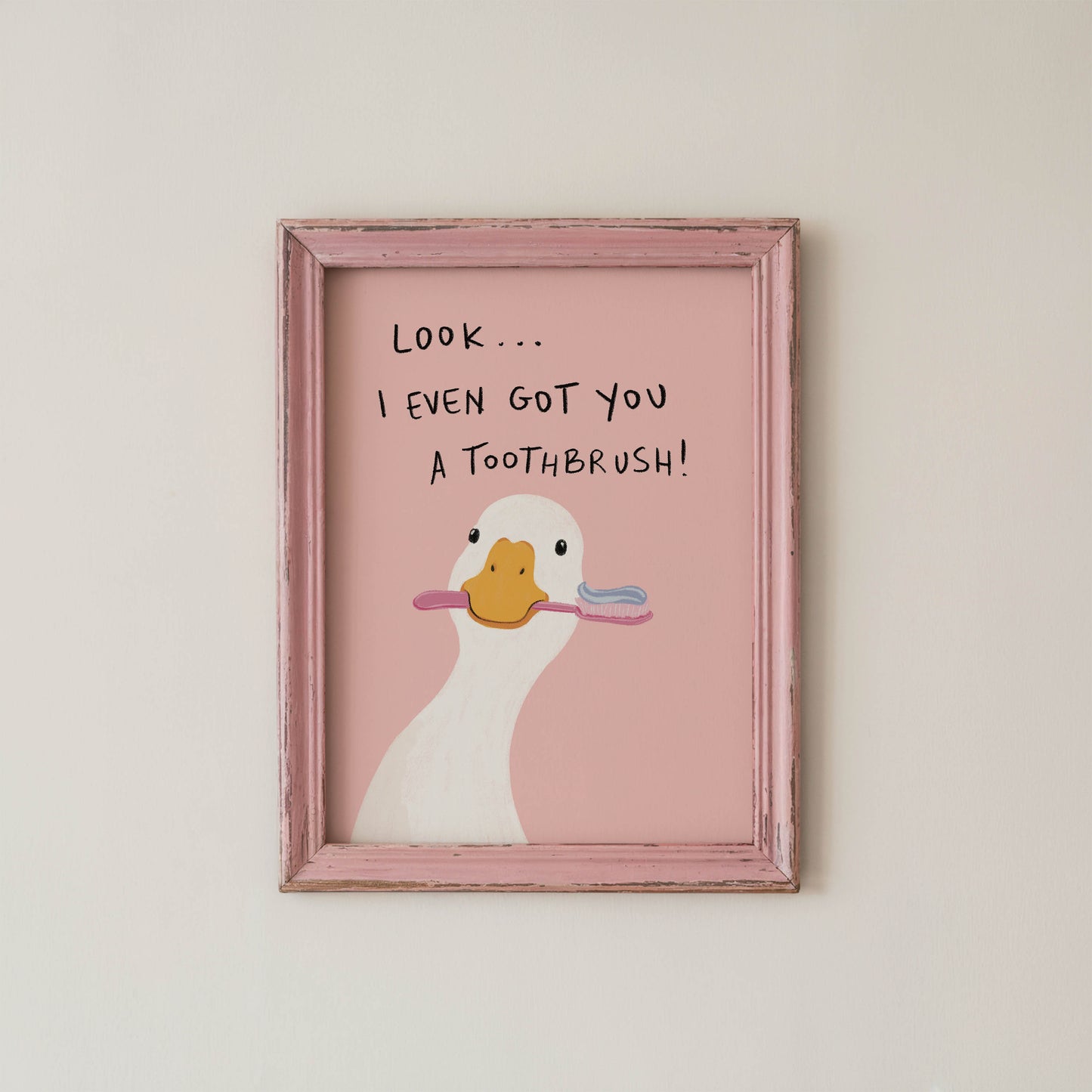 Funny Duck Toothbrush Bathroom Print