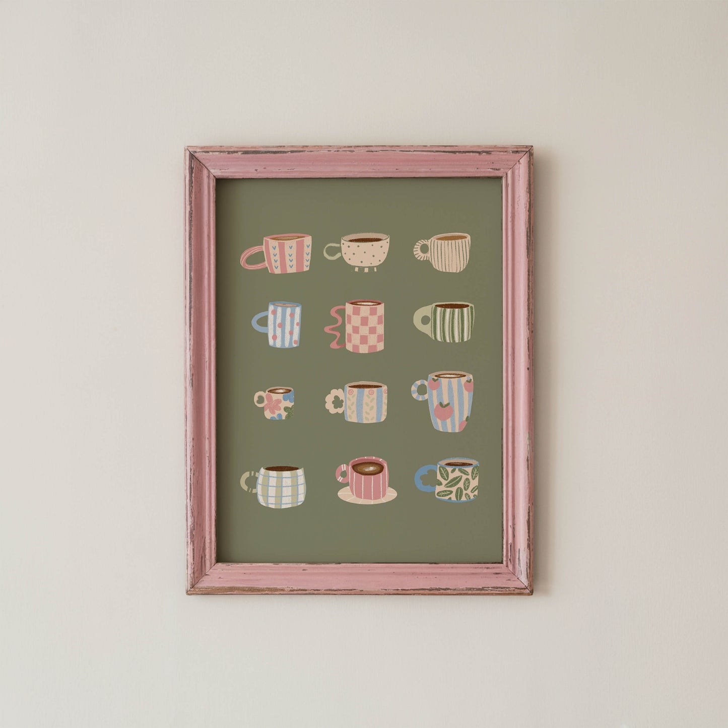 Coffee Cups Green Poster – Unframed Print