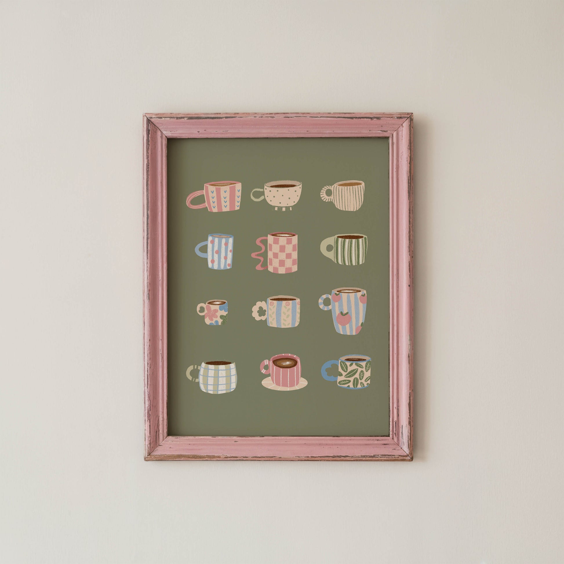 Coffee Cups Green Poster – Unframed Print