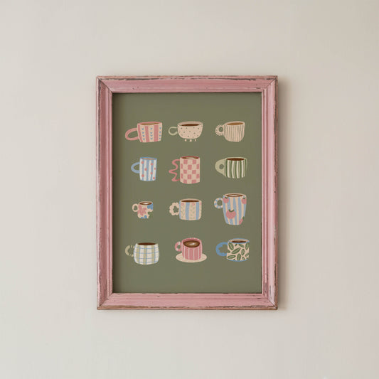 Coffee Cups Green Poster – Unframed Print