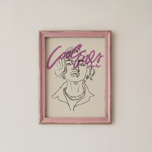 Female Line Art Poster Minimalist Pink Script Portrait