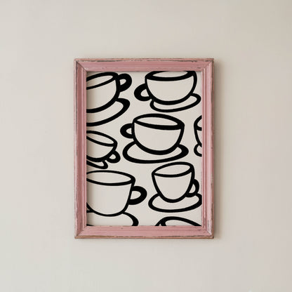 Black Coffee Cup Line Art Print