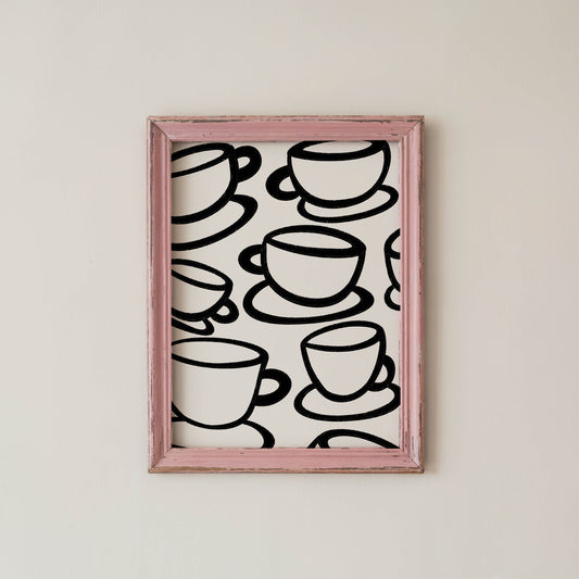 Black Coffee Cup Line Art Print