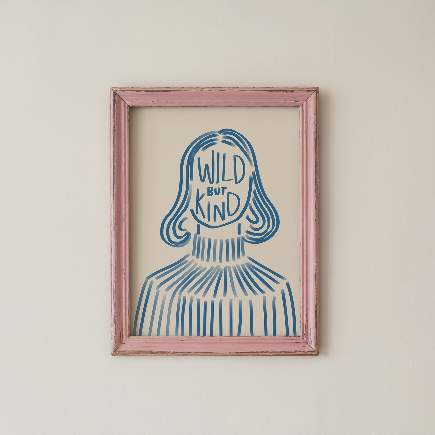 Wild But Kind Poster Blue Line Art Portrait
