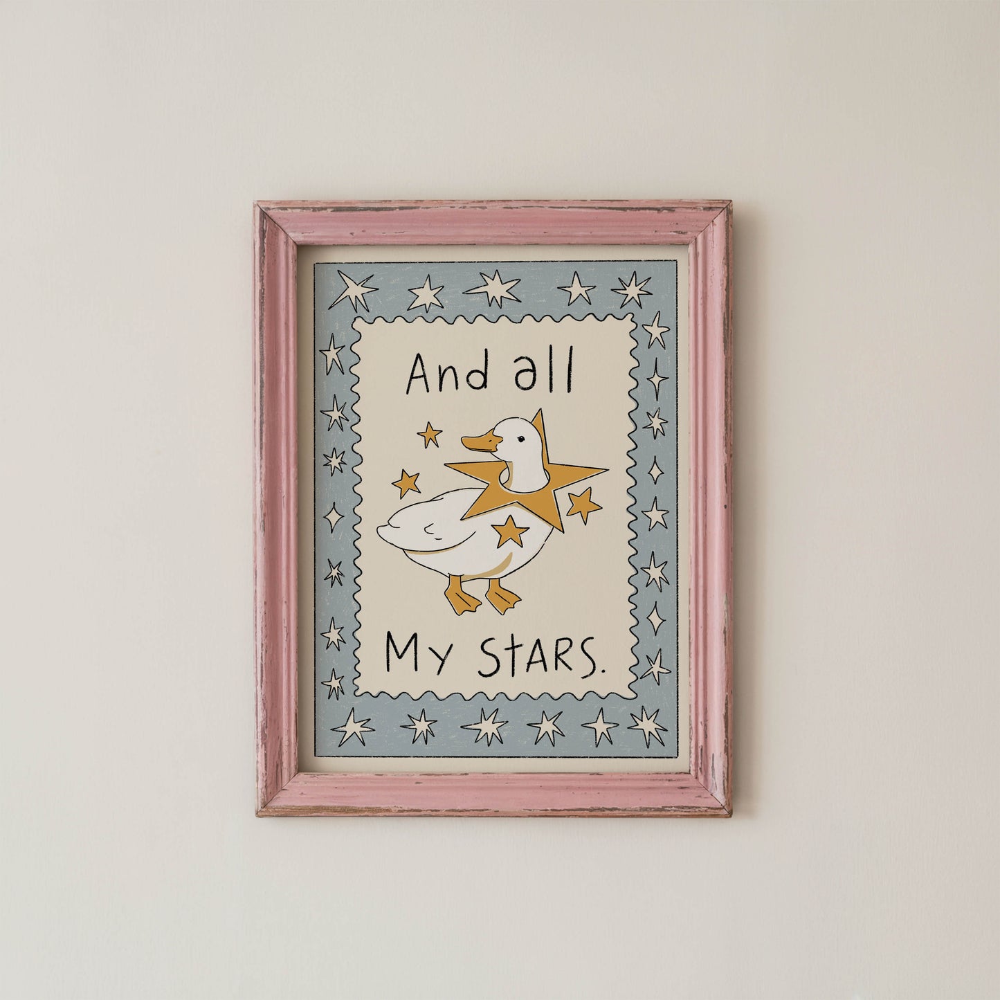 Whimsical Duck Stars Nursery Print