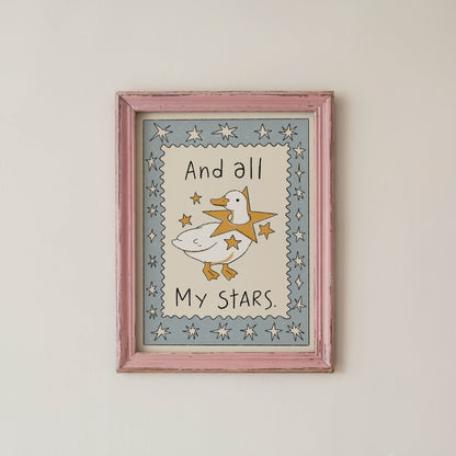 Whimsical Duck Stars Nursery Print