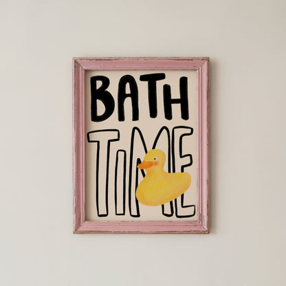 Bath Time Wall Art Cute Rubber Duck Bathroom Quote Print