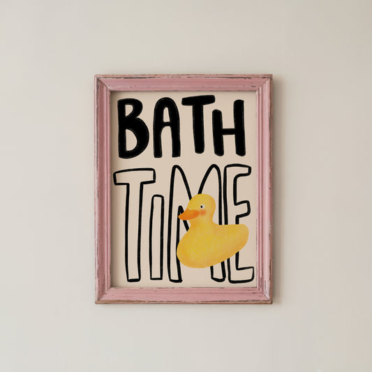 Bath Time Wall Art Cute Rubber Duck Bathroom Quote Print