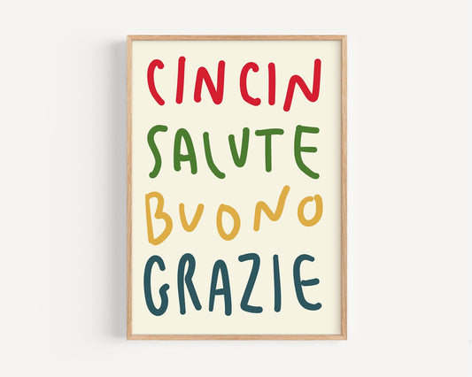 Cin Cin Salute Poster – Italian Words Typography Print
