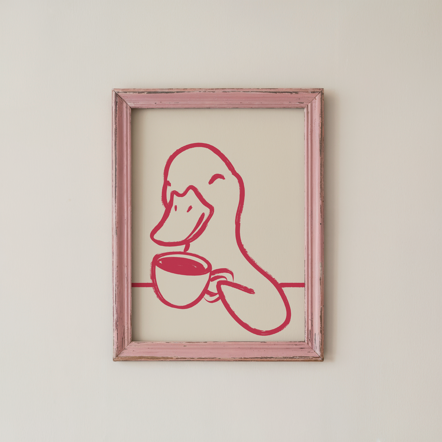 Duck Coffee Wall Art Pink Line Art Print