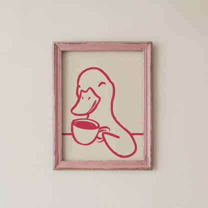 Duck Coffee Wall Art Pink Line Art Print