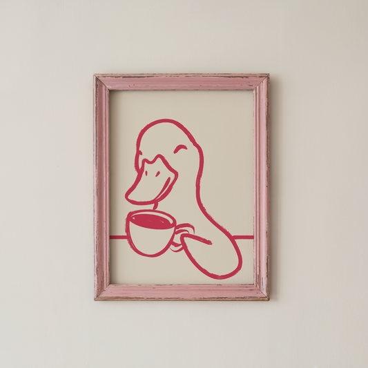 Duck Coffee Wall Art Pink Line Art Print