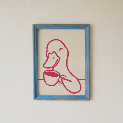 Duck Coffee Wall Art Pink Line Art Print
