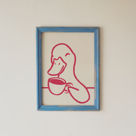 Duck Coffee Wall Art Pink Line Art Print