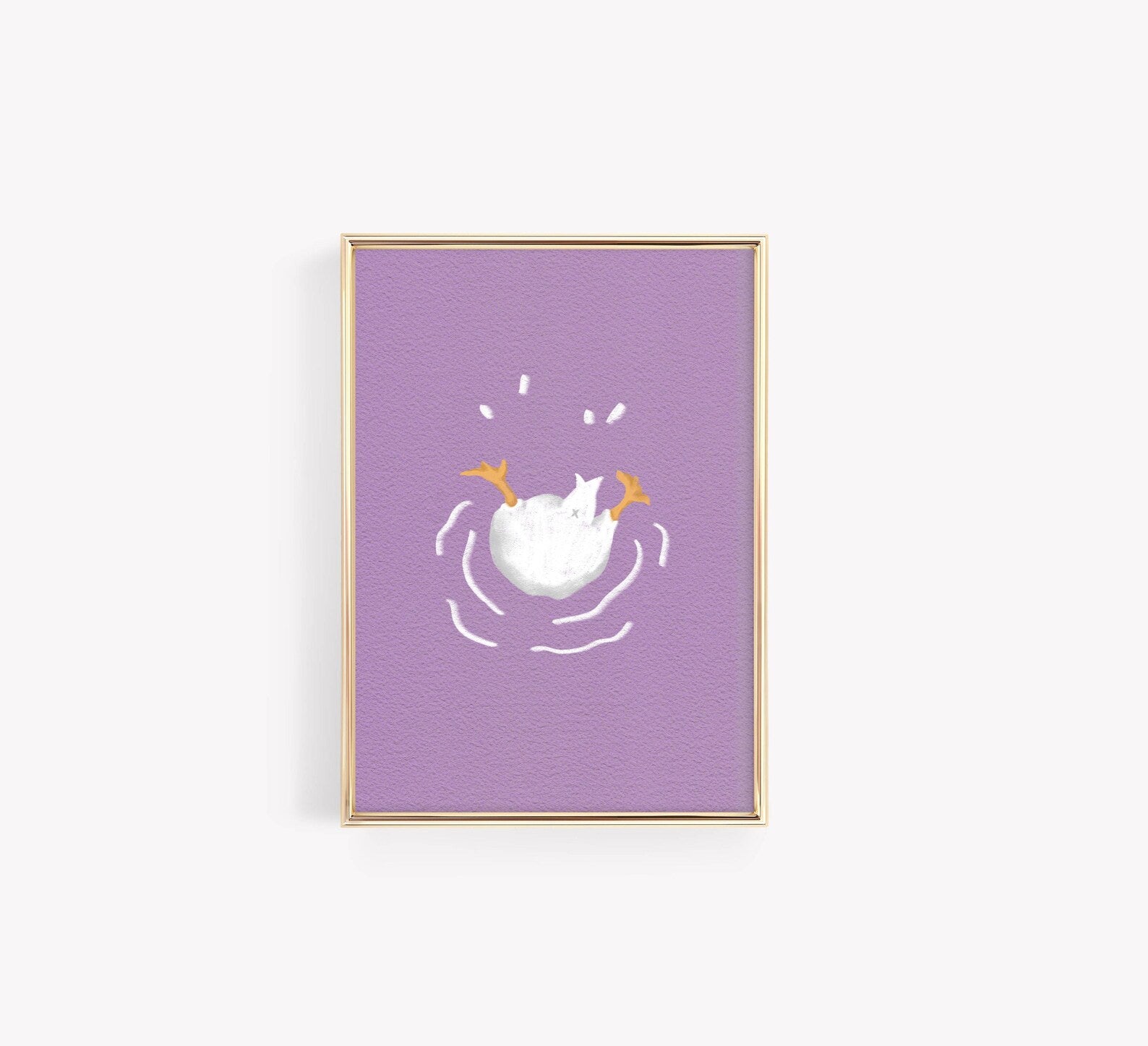 Playful goose poster on pastel purple background with an upside-down goose floating, fun wall art print