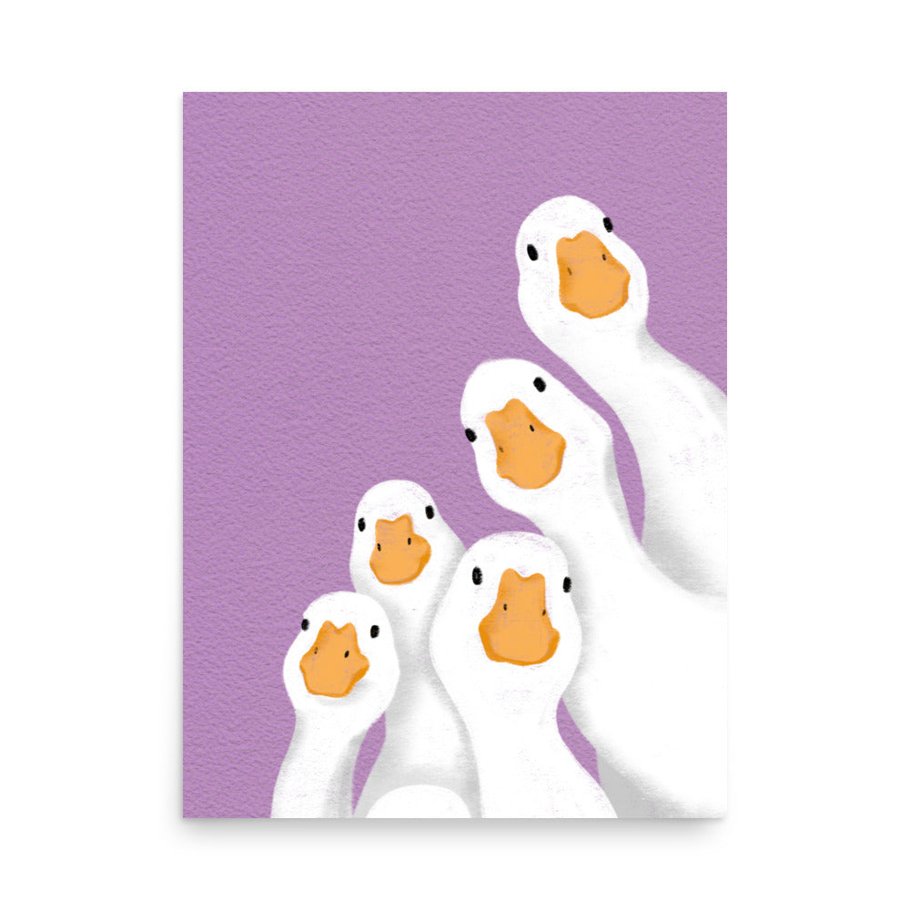 Duck group poster on lilac background – minimalist wall art print