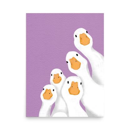 Duck group poster on lilac background – minimalist wall art print