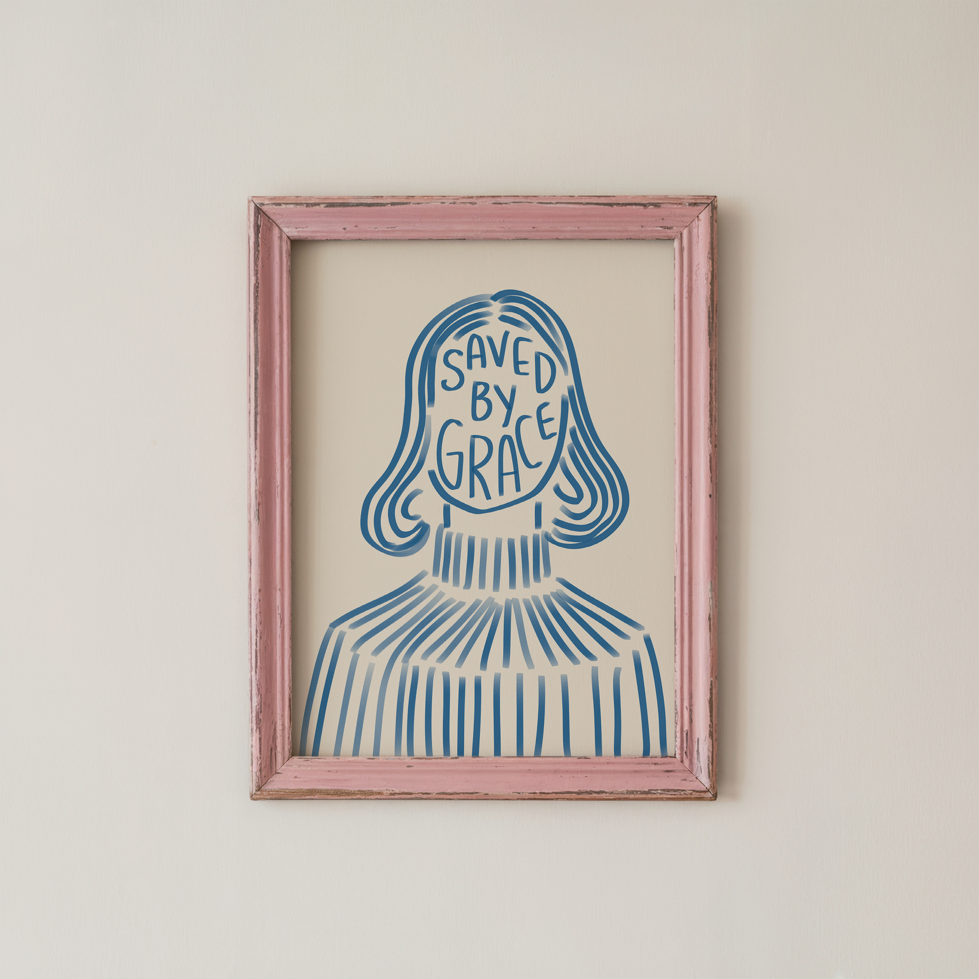 Christian Quote Poster Blue Line Art Portrait