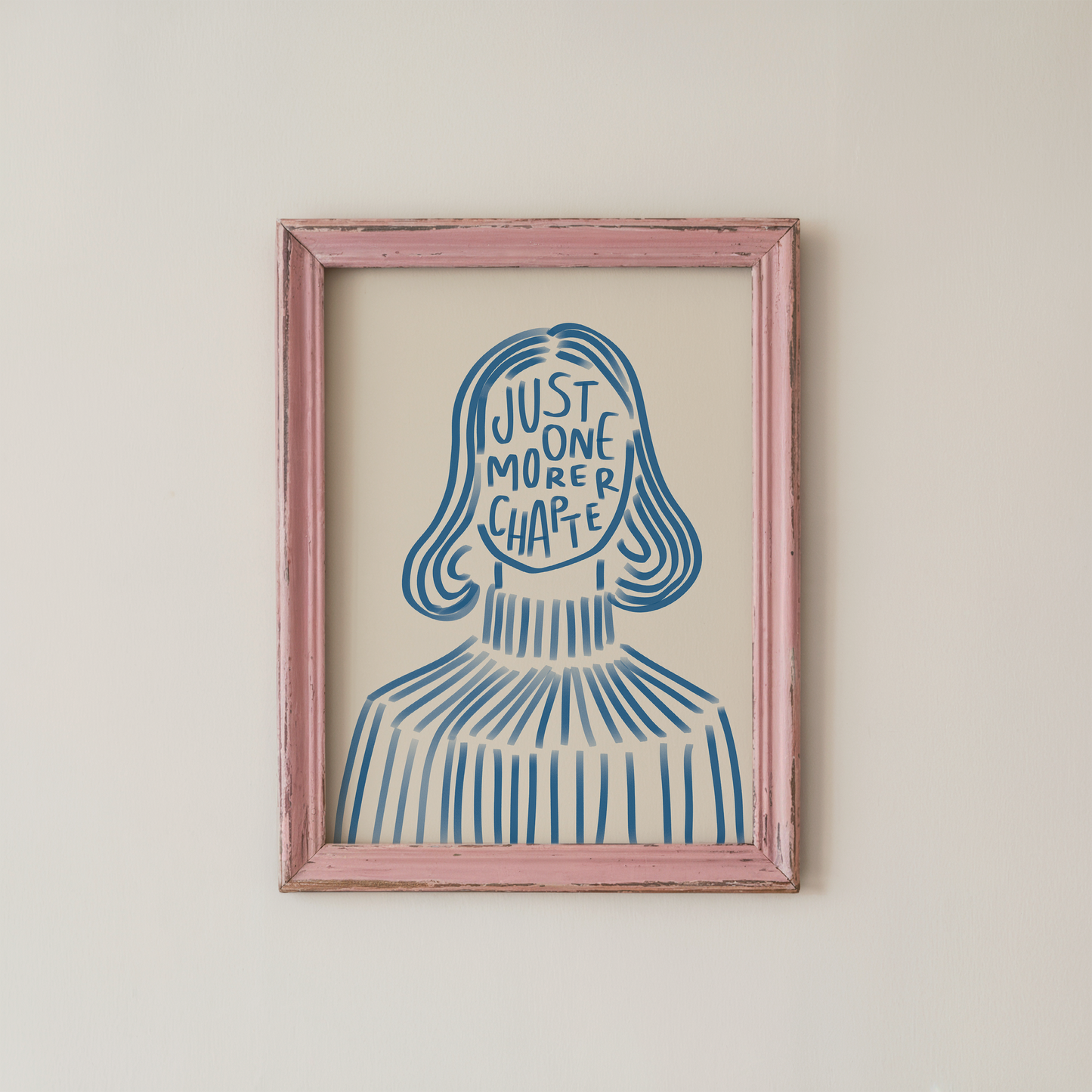 Reading Quote Poster Blue Line Art Portrait