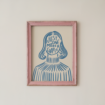Reading Quote Poster Blue Line Art Portrait