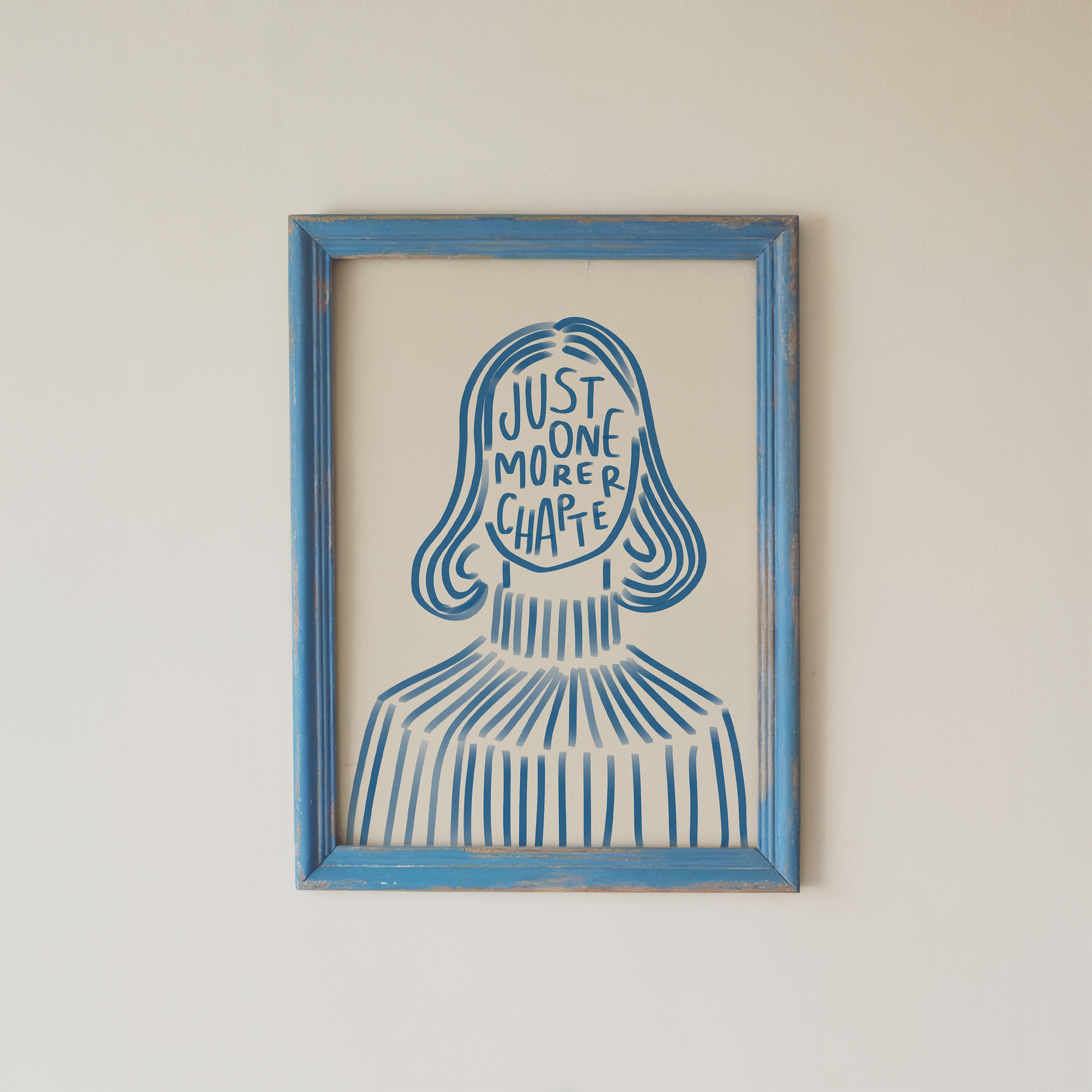Reading Quote Poster Blue Line Art Portrait