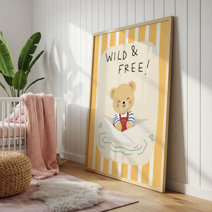 Wild & Free Bear Paper Boat Nursery Print