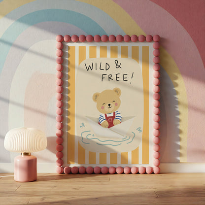 Wild & Free Bear Paper Boat Nursery Print