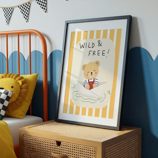 Wild & Free Bear Paper Boat Nursery Print