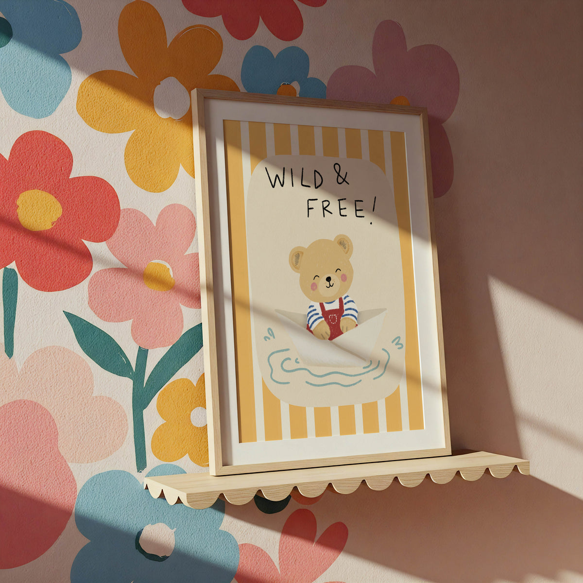 Wild & Free Bear Paper Boat Nursery Print