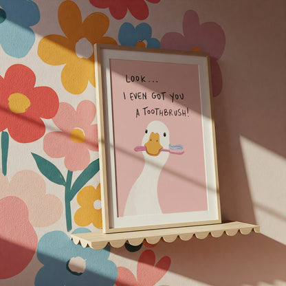 Funny Duck Toothbrush Bathroom Print