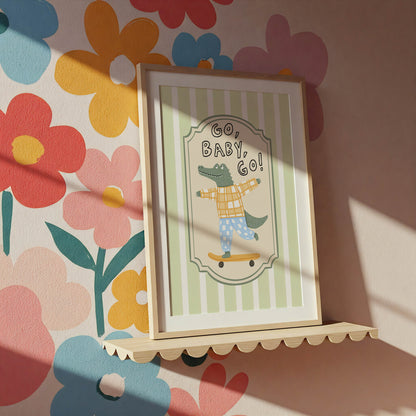 Go Baby Go Crocodile Nursery Wall Art Print