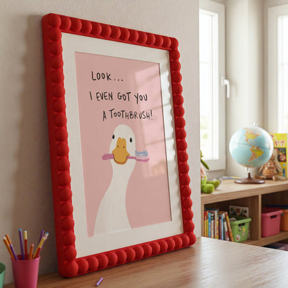 Funny Duck Toothbrush Bathroom Print