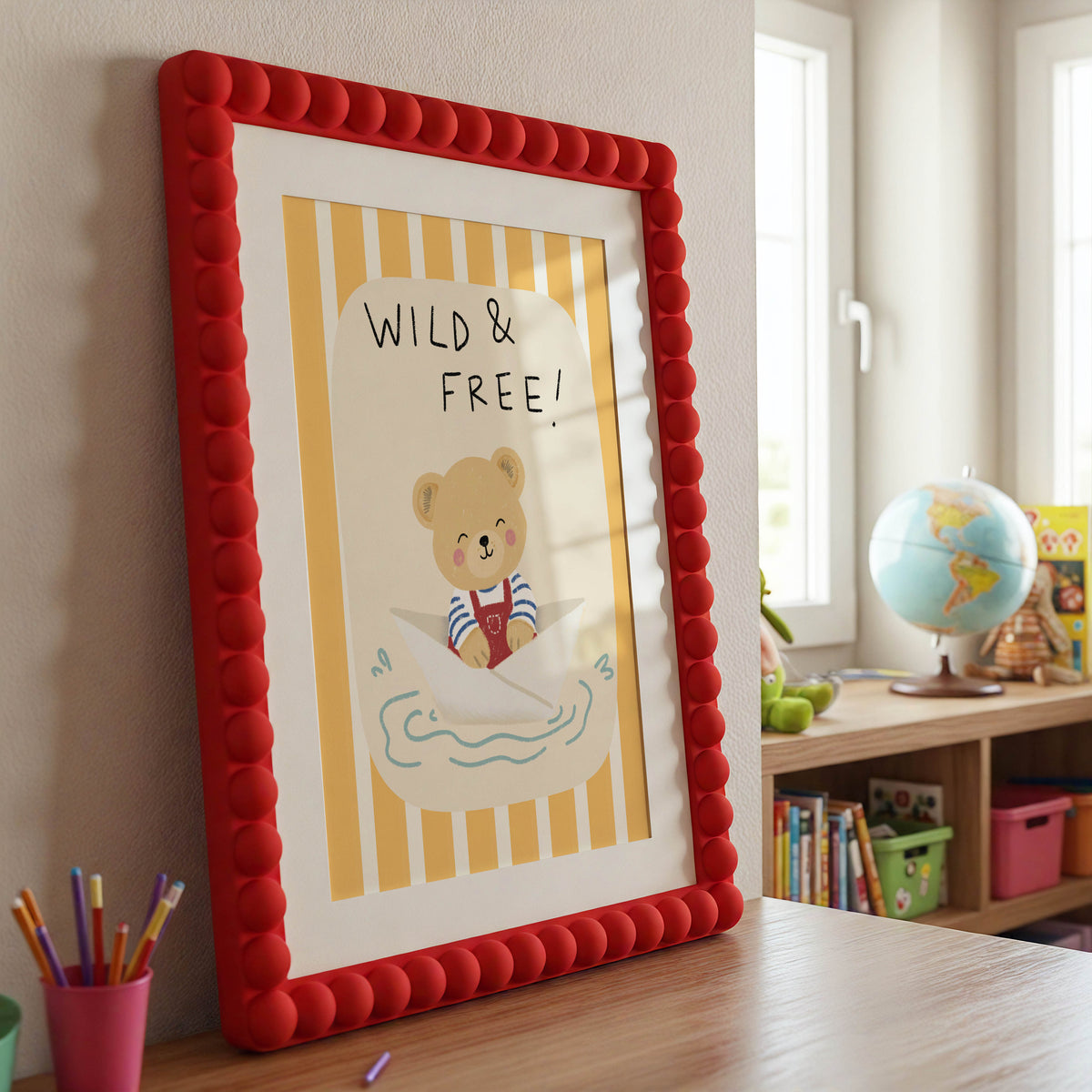 Wild & Free Bear Paper Boat Nursery Print