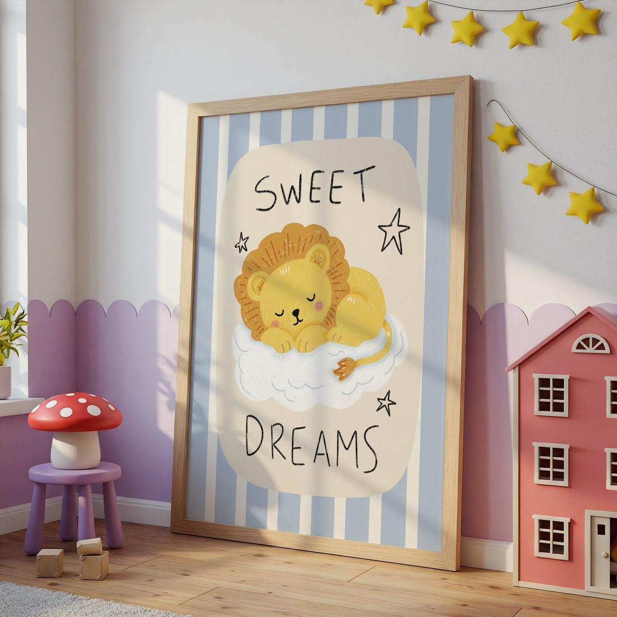 Sweet Dreams Sleeping Lion Nursery Print