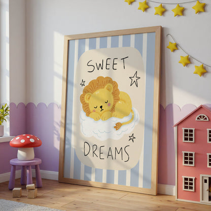 Sweet Dreams Sleeping Lion Nursery Print