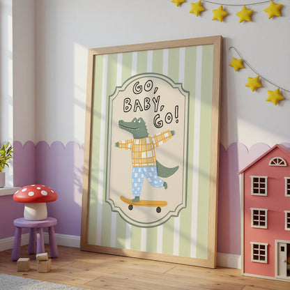 Go Baby Go Crocodile Nursery Wall Art Print