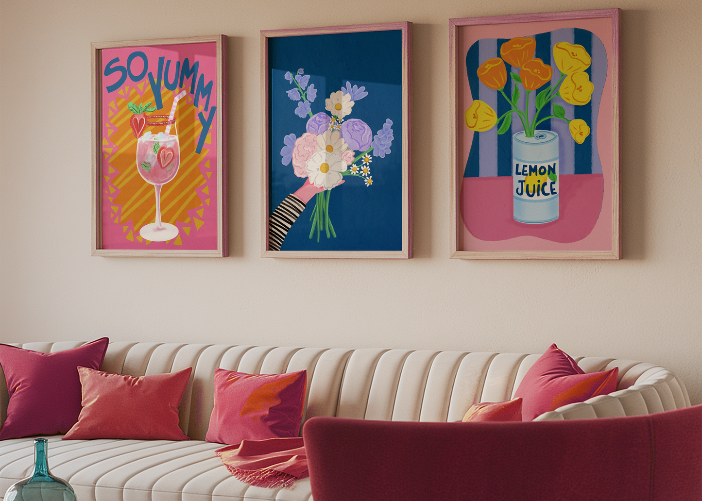 Colorful Modern Wall Art Print, Floral and Cocktail Designs