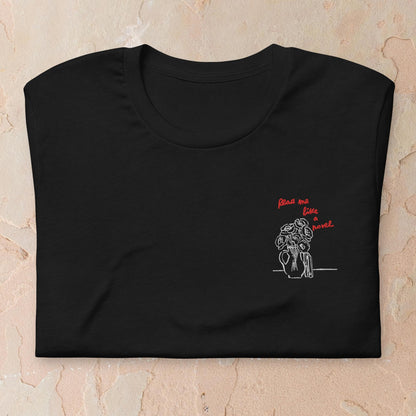 Book Lover Embroidered T-Shirt Black