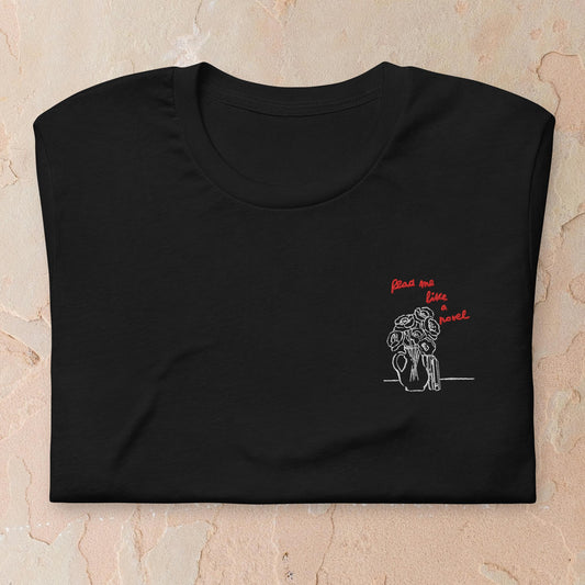 Book Lover Embroidered T-Shirt Black
